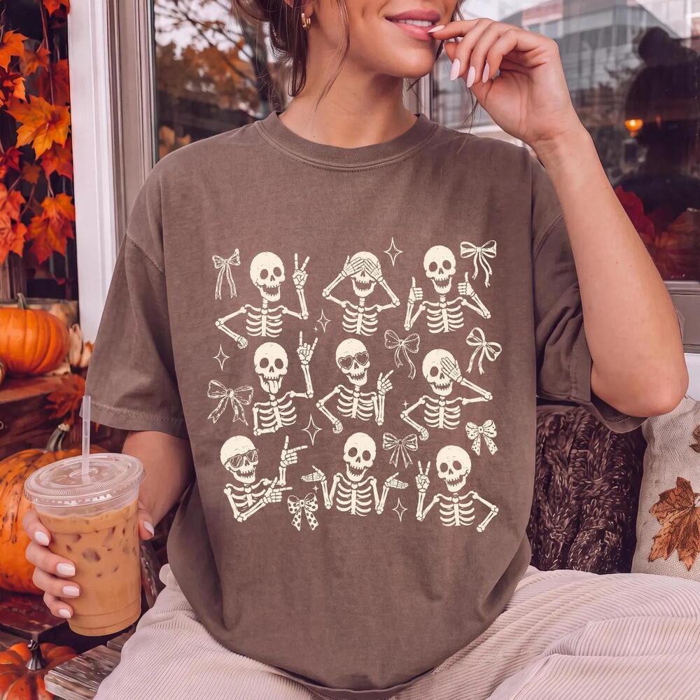 Funny Skeletons TShirt  S Adult & Youth  Spooky Cute Halloween Tee